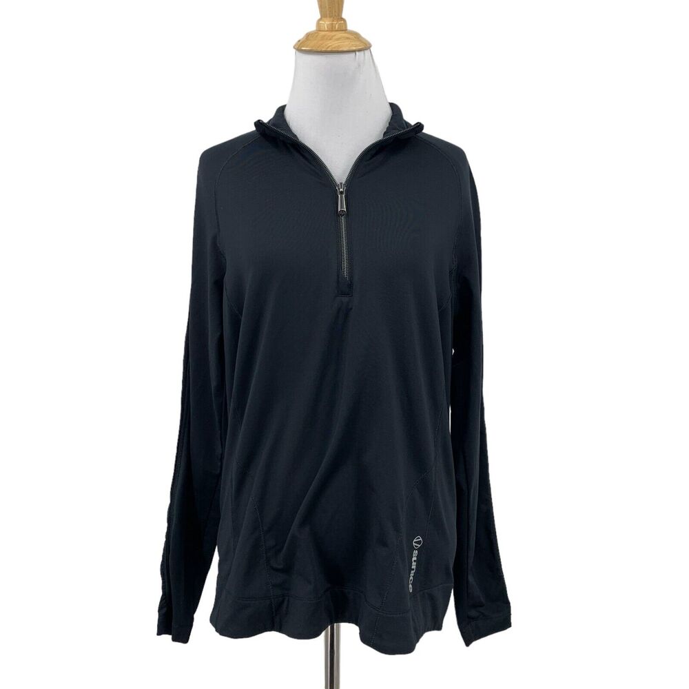 Sunice Shirt Womens M Medium Black Anna Half Zip Lightweight Knit Fleece Lined